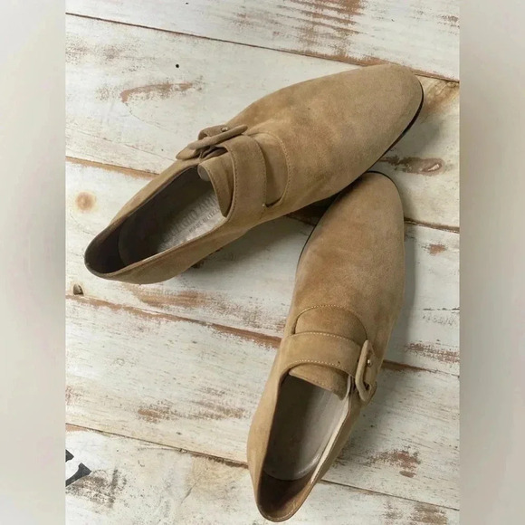 GIORGIO ARMANI women’s tan suede Oxford shoes buckle size 35 Italy almond toe - Picture 6 of 16
